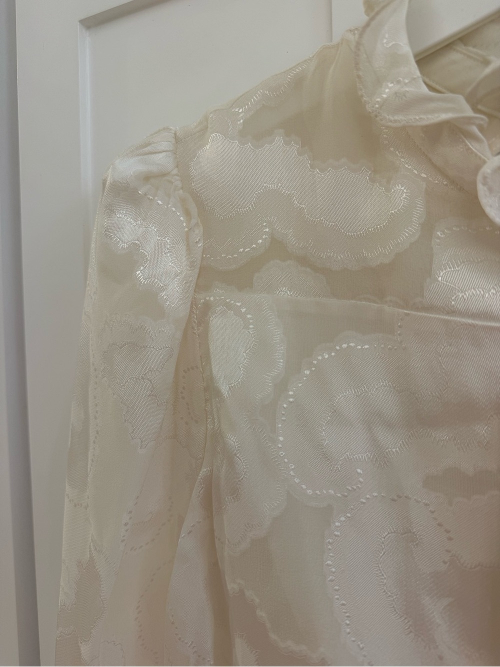Saloni Ivory Floral Jacquard Long Sleeve Mini Dress - Picture 2 of 6